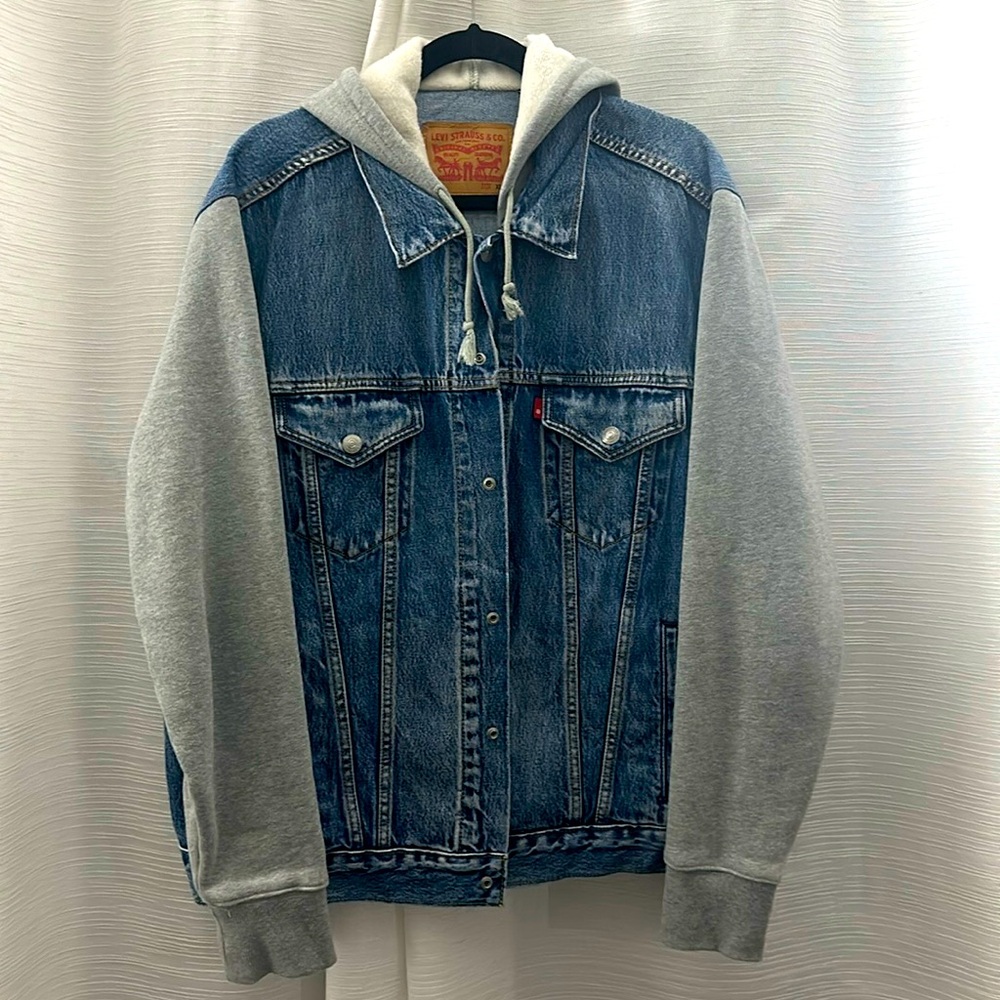 Levi's Blue Denim and Gray Hoodie Jacket